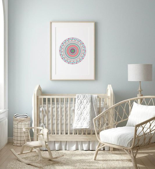 Mint Green & Pink Mandala Print | Colourful Wall Art