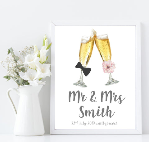 Personalised Champaign Mr & Mrs Print | Wedding & Engagement Wall Art