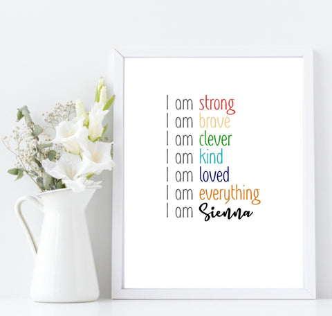 Personalised I AM positive affirmations wall art print