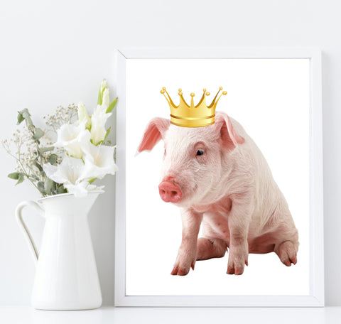 Piglet With Gold Crown Print | Animal Wall Art