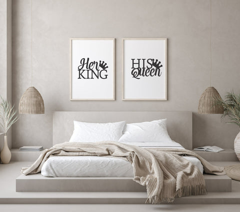 Set of 2 Her King His Queen Prints | Over The Bed Wall Art Set