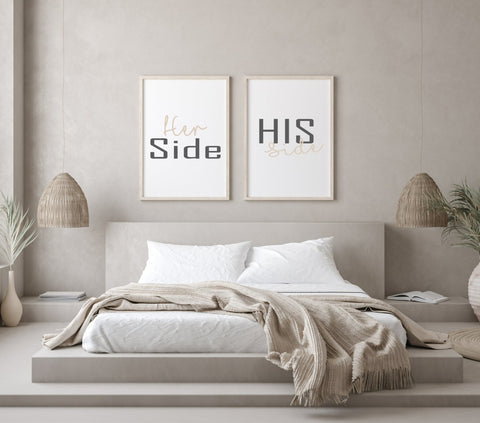 Set Of 2 Her Side & His Side Prints | Over The Bed Wall Art | Customisable