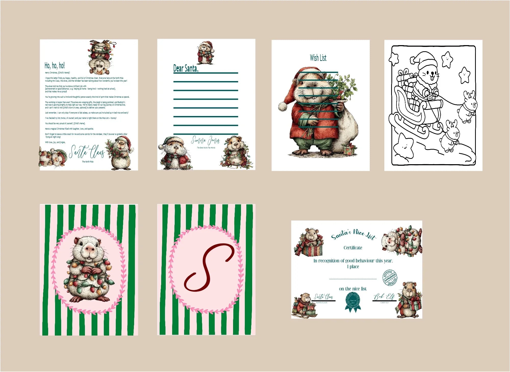 Christmas Capybara Letter to Santa Kit inc Personalised Forever Print - Larosier Prints