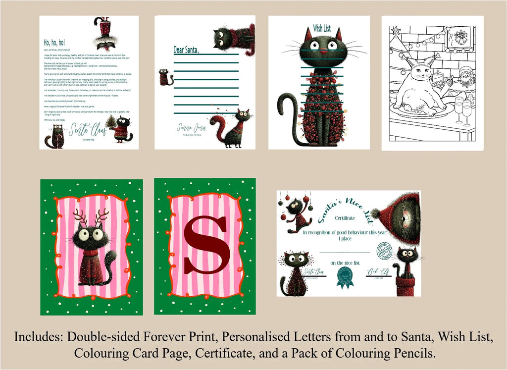 Christmas Cat Letter to Santa Kit inc Personalised Forever Print - Larosier Prints