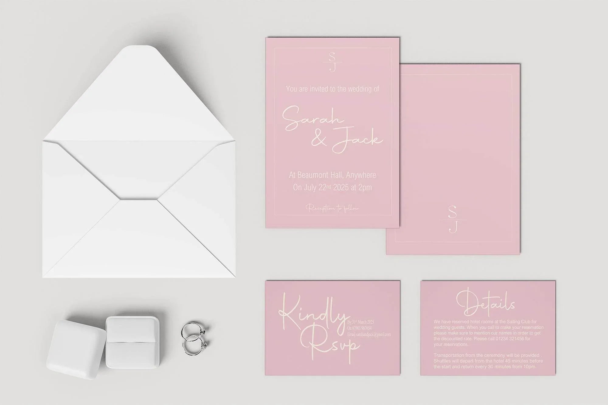 Dusky Pink Wedding Invitation Suite - Larosier Prints