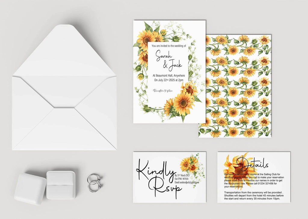 Sunflower Wedding Invitation Suite - Larosier Prints