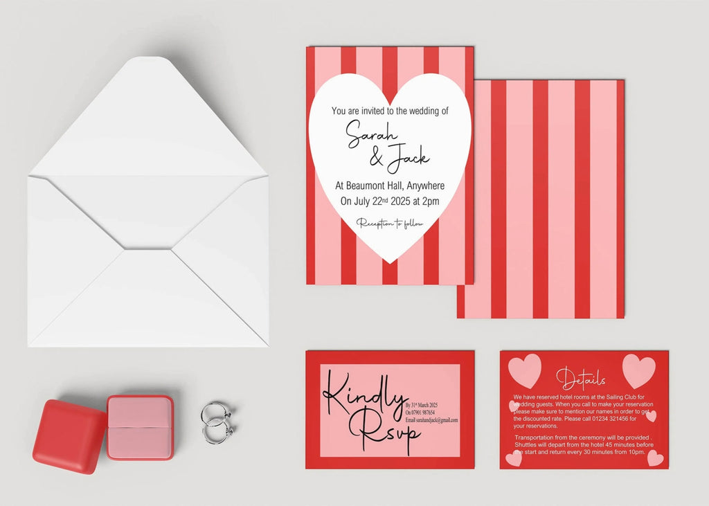 Red & Pink Wedding Invitation Suite - Larosier Prints