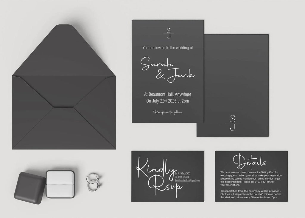Minimalist Noir Wedding Invitation Suite - Larosier Prints