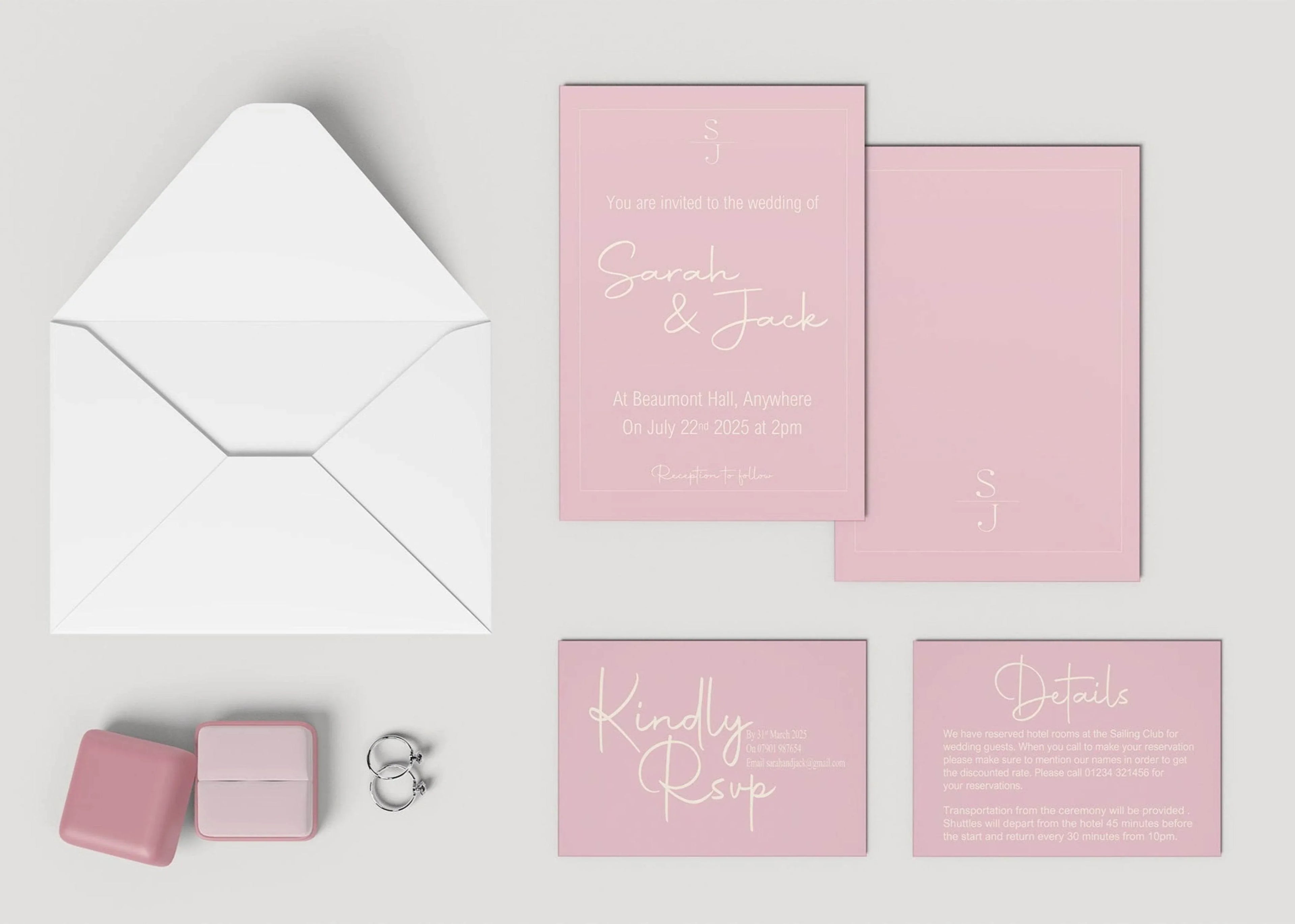 Dusky Pink Wedding Invitation Suite - Larosier Prints