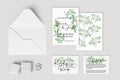 Green & White Rose Wedding Invitation Suite - Larosier Prints