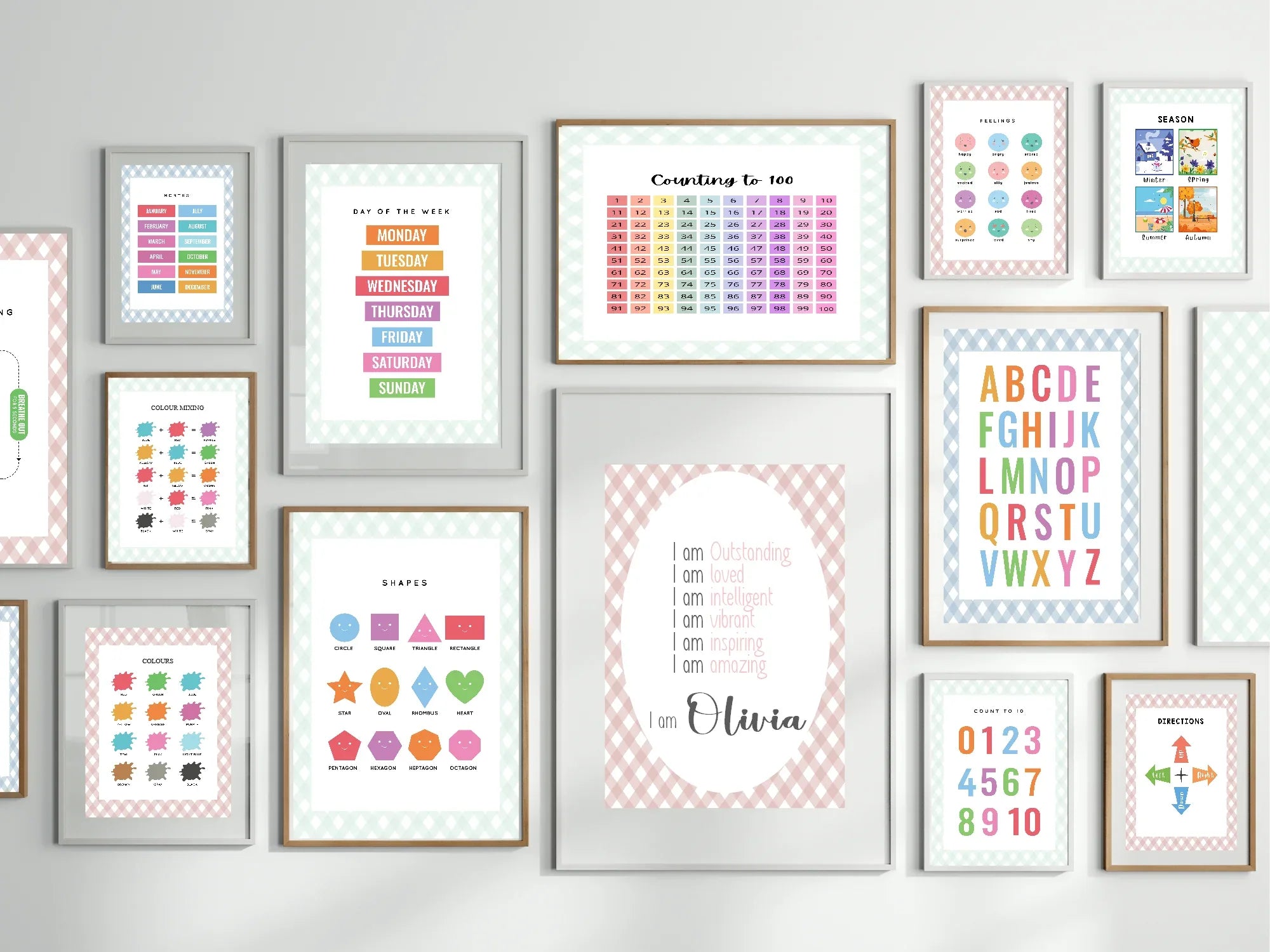 Pastel Plaid Colour Mixing Educational Wall Art Poster | Blue, Pink or Mint Green - Larosier Prints