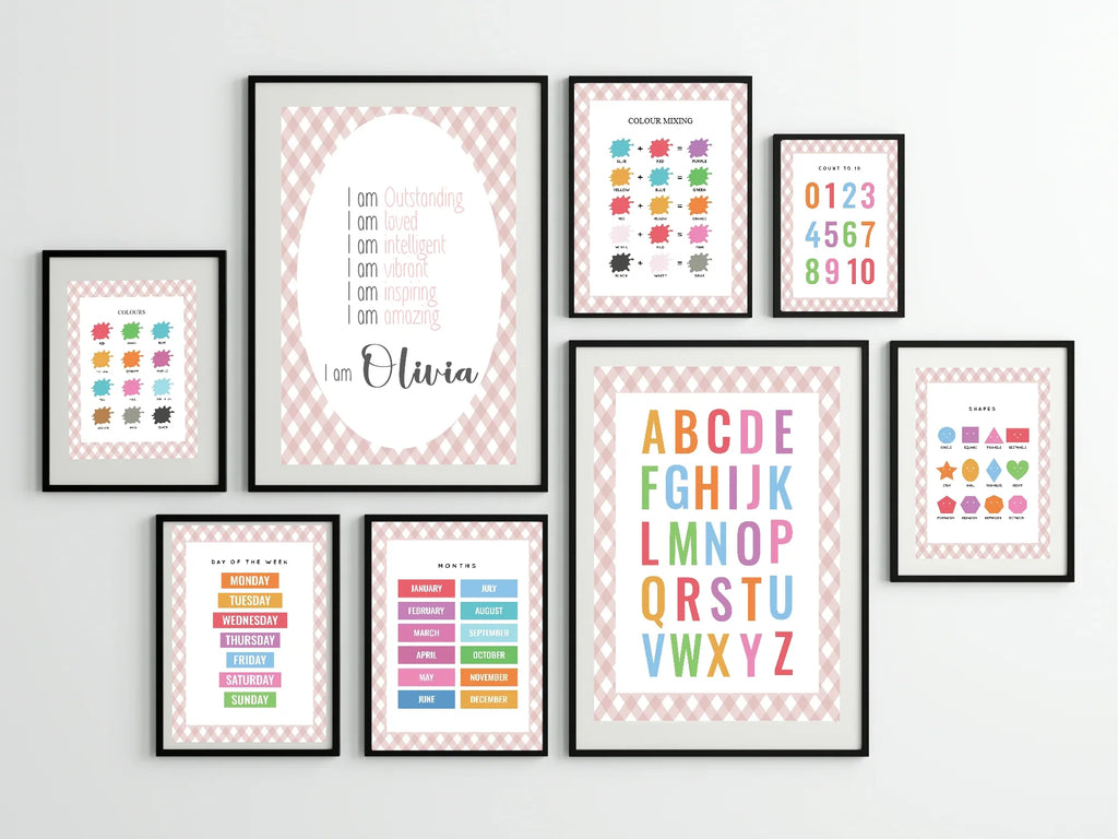 Pastel Plaid Days Of The Week Educational Wall Art Poster | Blue, Pink or Mint Green - Larosier Prints