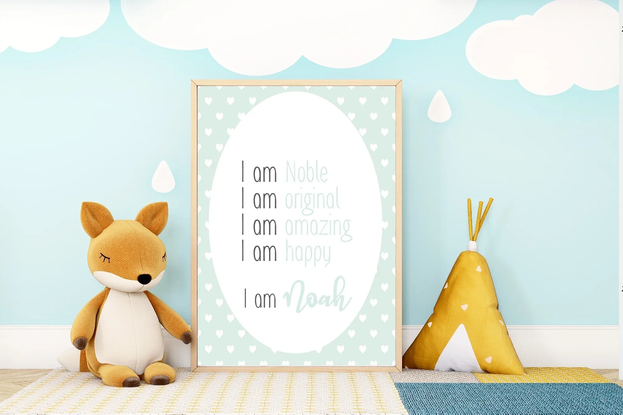 Mint Green & White Heart Acrostic Poem - Larosier Prints