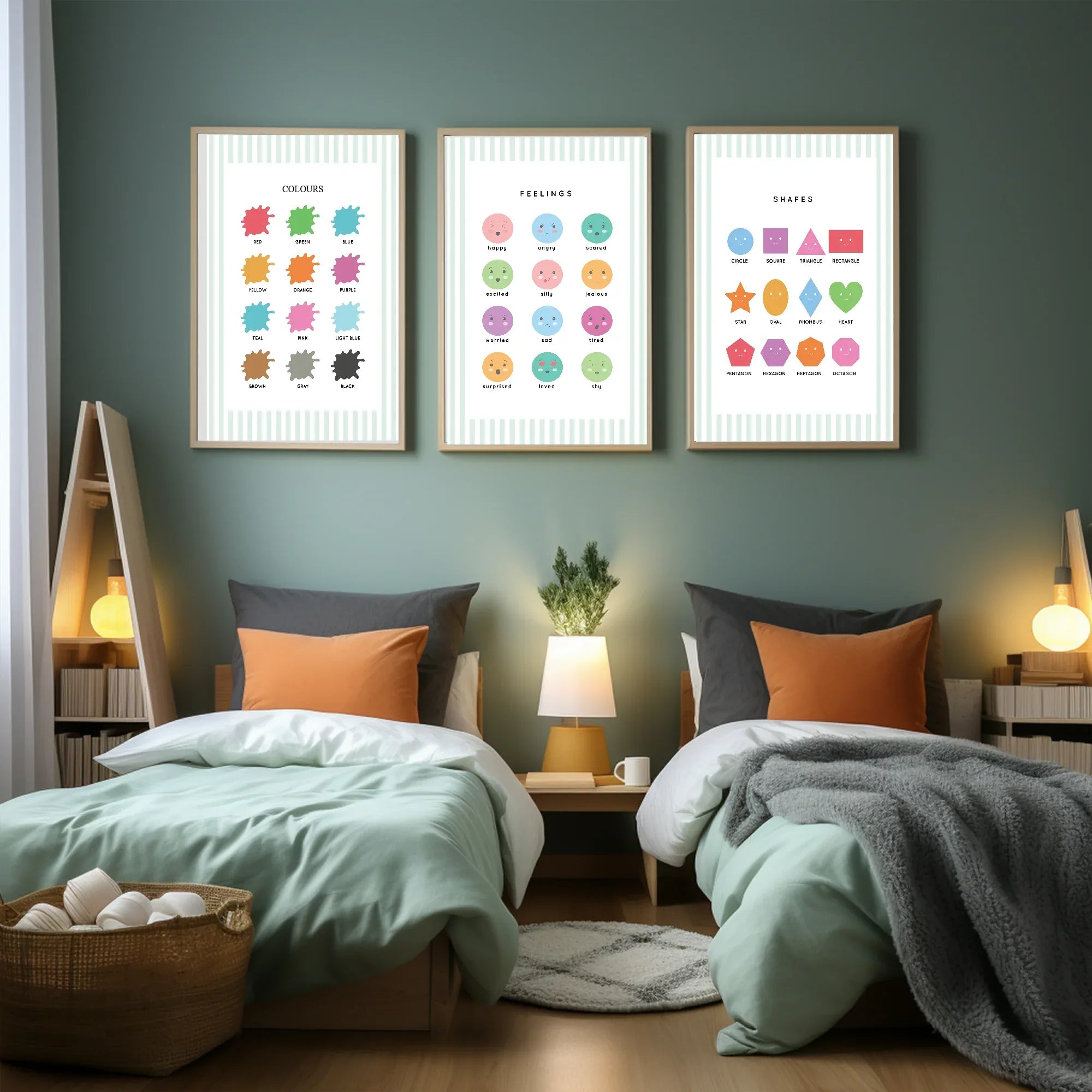 Pastel Stripe Colours Educational Wall Art Poster | Blue, Pink or Mint Green - Larosier Prints