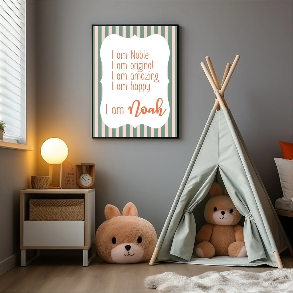 Beige & Green Stripes Acrostic Poem - Larosier Prints