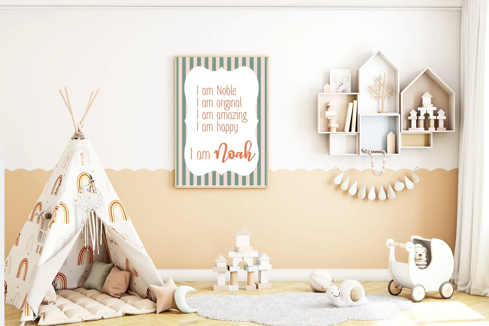 Beige & Green Stripes Acrostic Poem - Larosier Prints