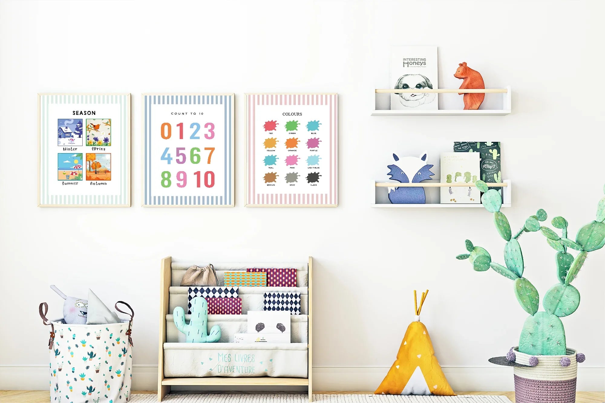 Pastel Stripe Seasons Educational Wall Art Poster | Blue, Pink or Mint Green - Larosier Prints