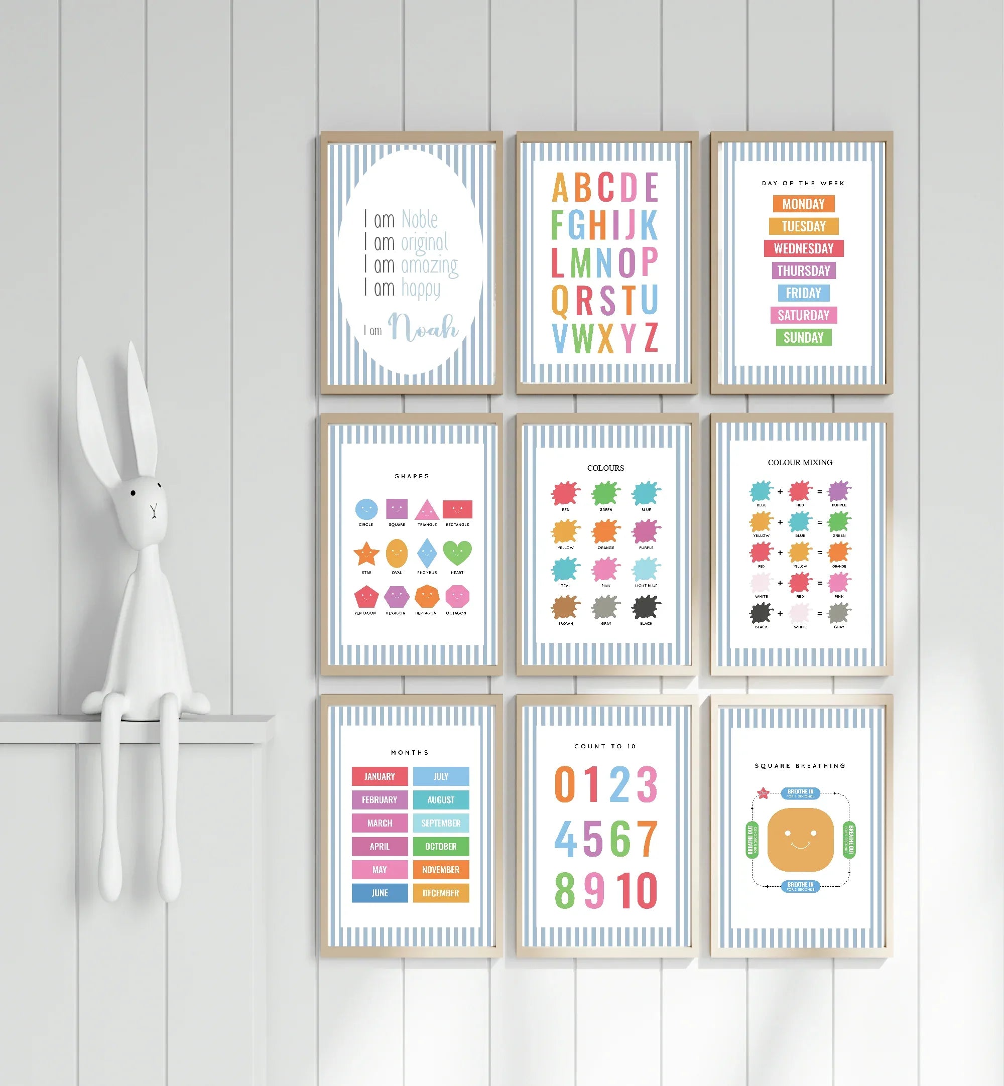 Pastel Stripe Solar System Educational Wall Art Poster | Blue, Pink or Mint Green - Larosier Prints