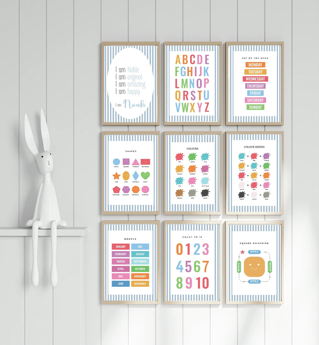 Pastel Stripe Square Breathing Emotional Support Tool Wall Art Poster | Blue, Pink or Mint Green - Larosier Prints