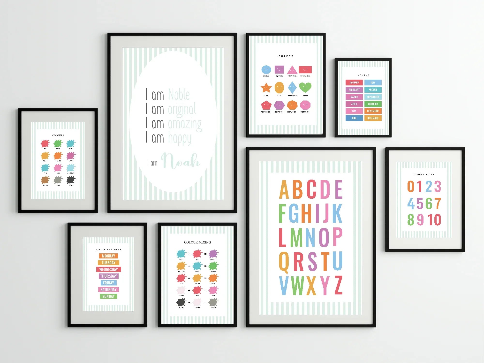 Pastel Stripe Colours Educational Wall Art Poster | Blue, Pink or Mint Green - Larosier Prints
