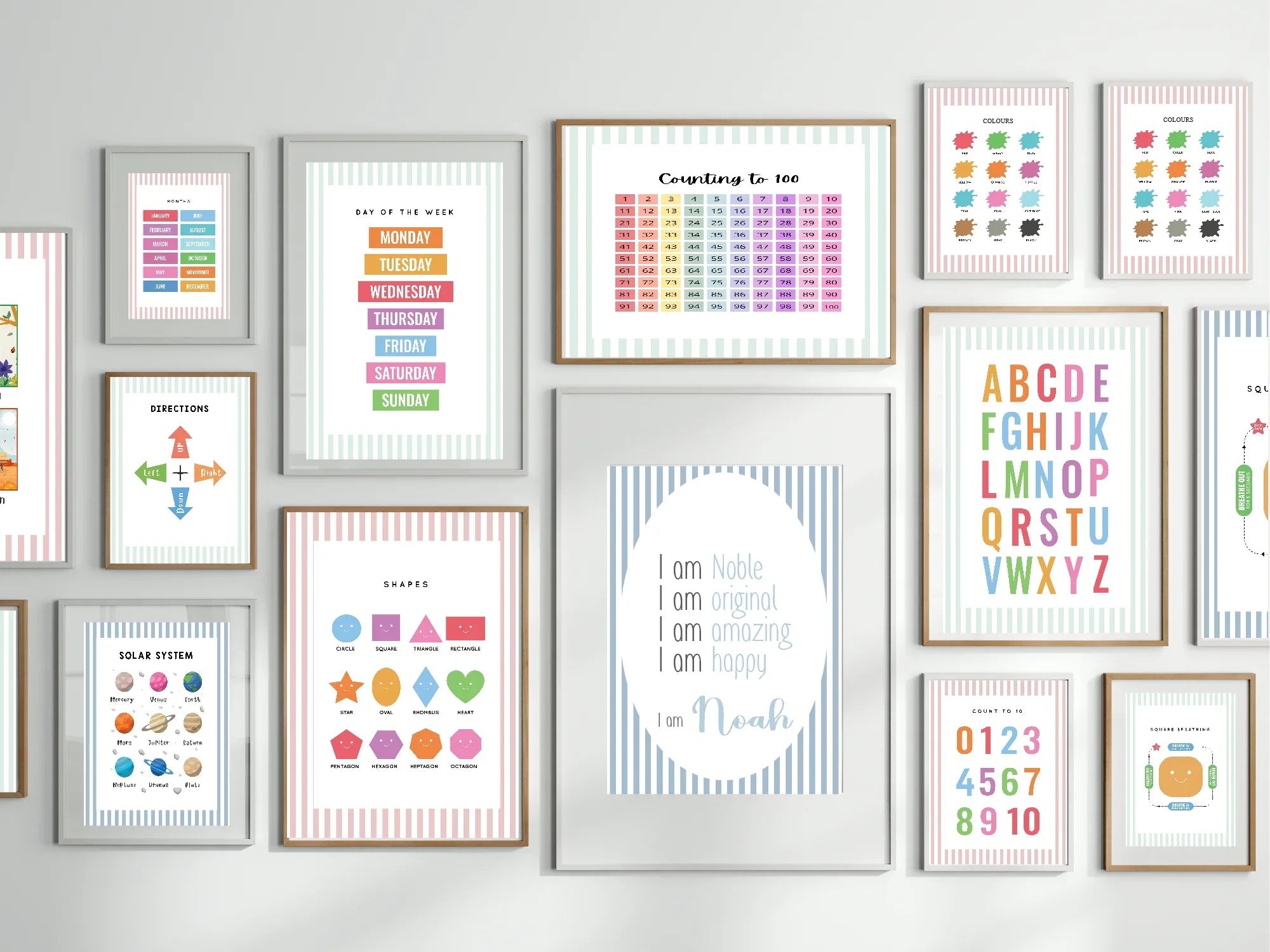 Pastel Stripe Directions Educational Wall Art Poster | Blue, Pink or Mint Green - Larosier Prints