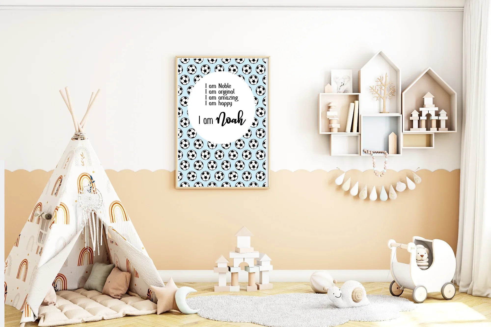 Blue Football Acrostic Poem | Positive Affirmation Wall Art - Larosier Prints