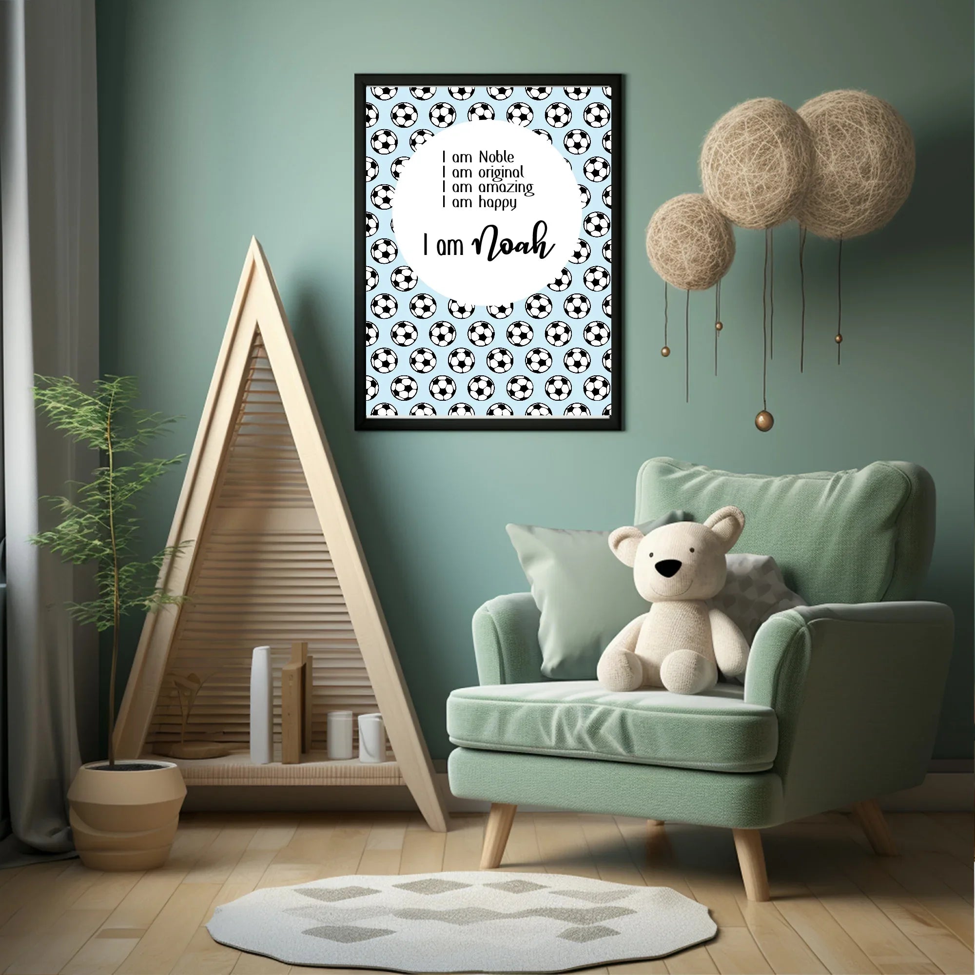 Blue Football Acrostic Poem | Positive Affirmation Wall Art - Larosier Prints