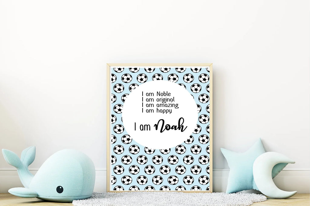 Blue Football Acrostic Poem | Positive Affirmation Wall Art - Larosier Prints