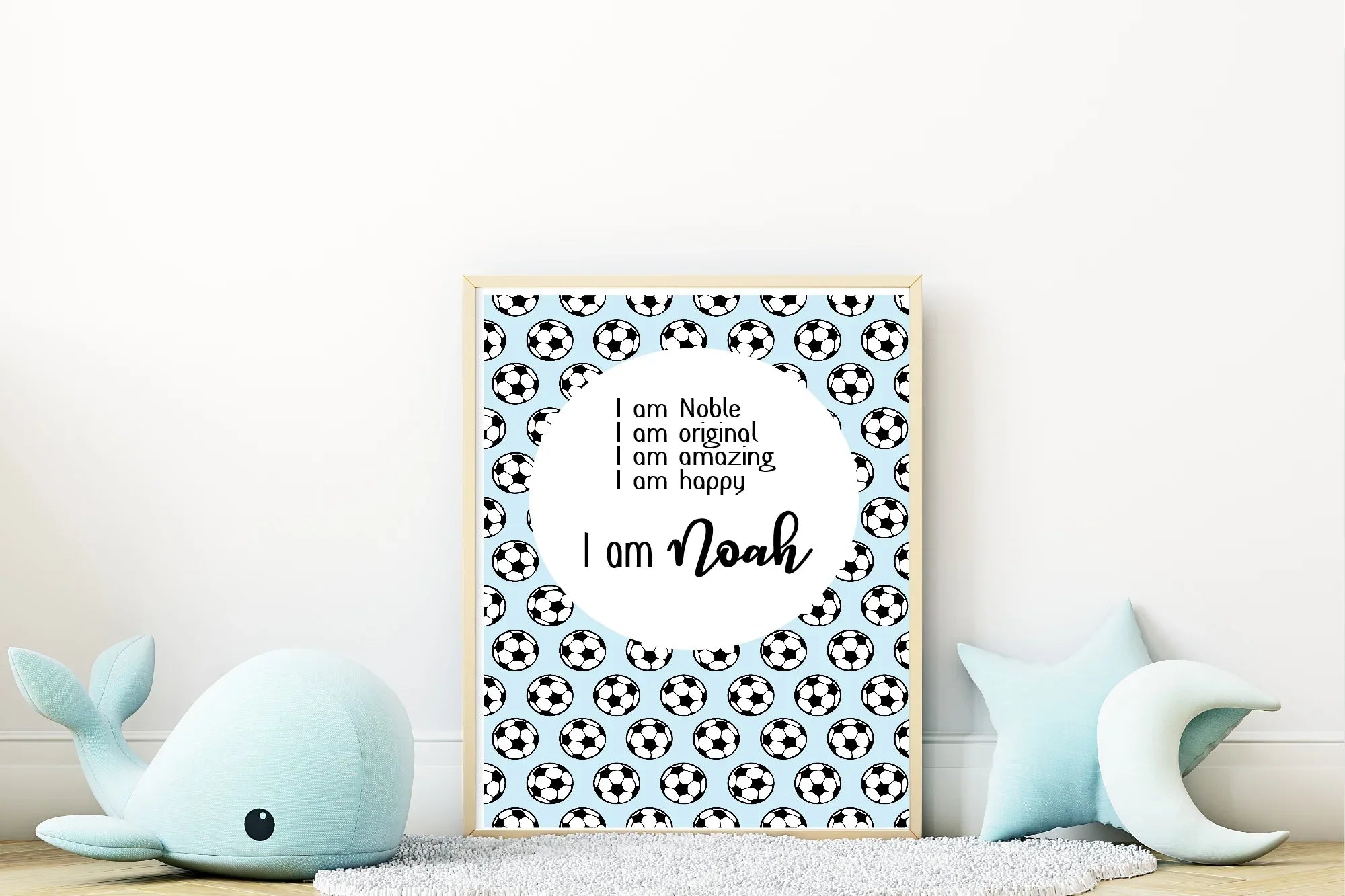 Blue Football Acrostic Poem | Positive Affirmation Wall Art - Larosier Prints