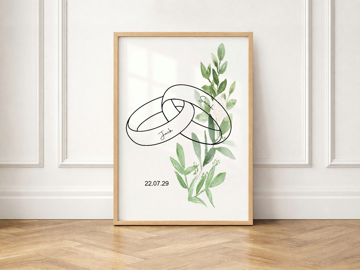 Green & White Rose Rings personalised Forever Print, product photo 1