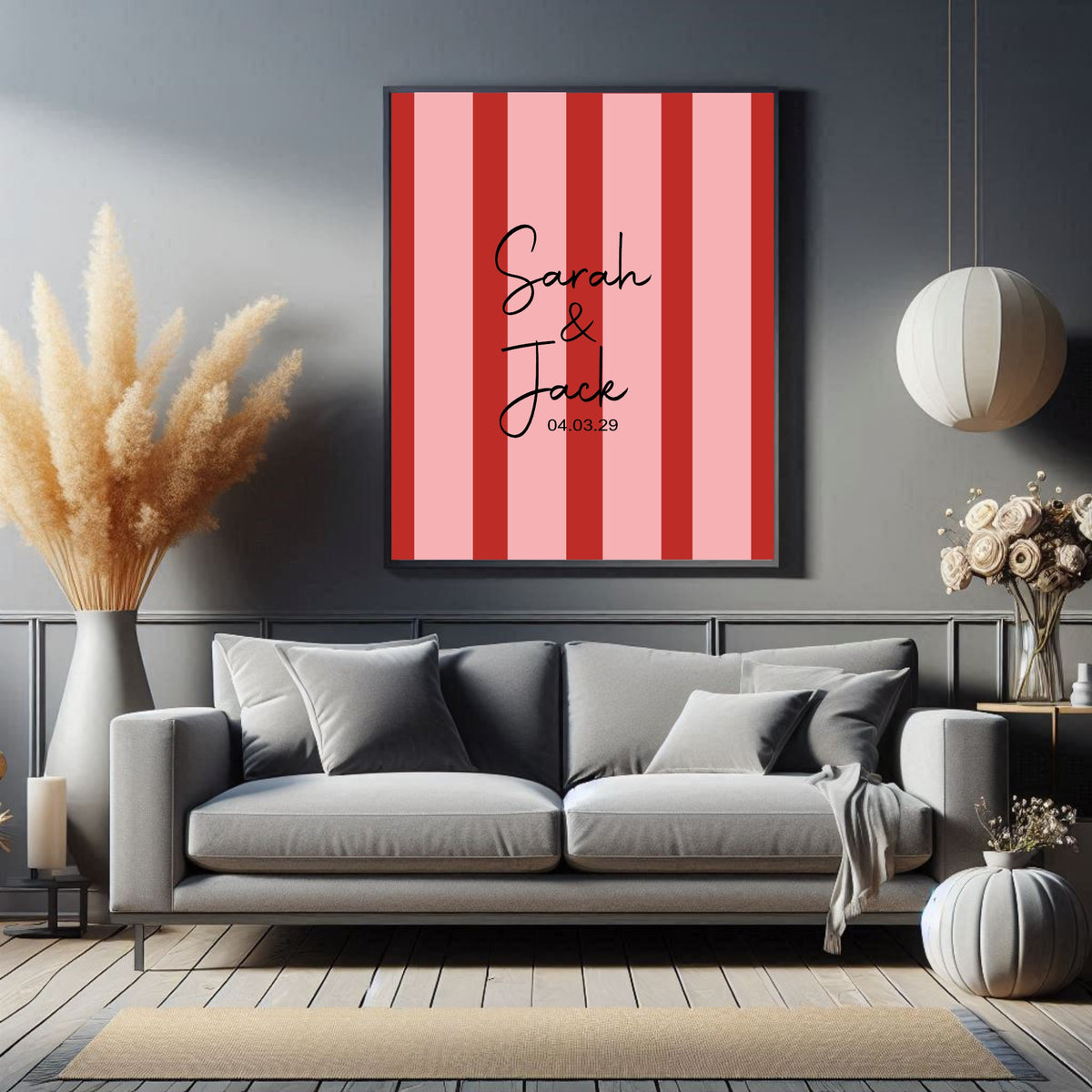 Red & Pink Stripes personalised Forever Print, product photo 2