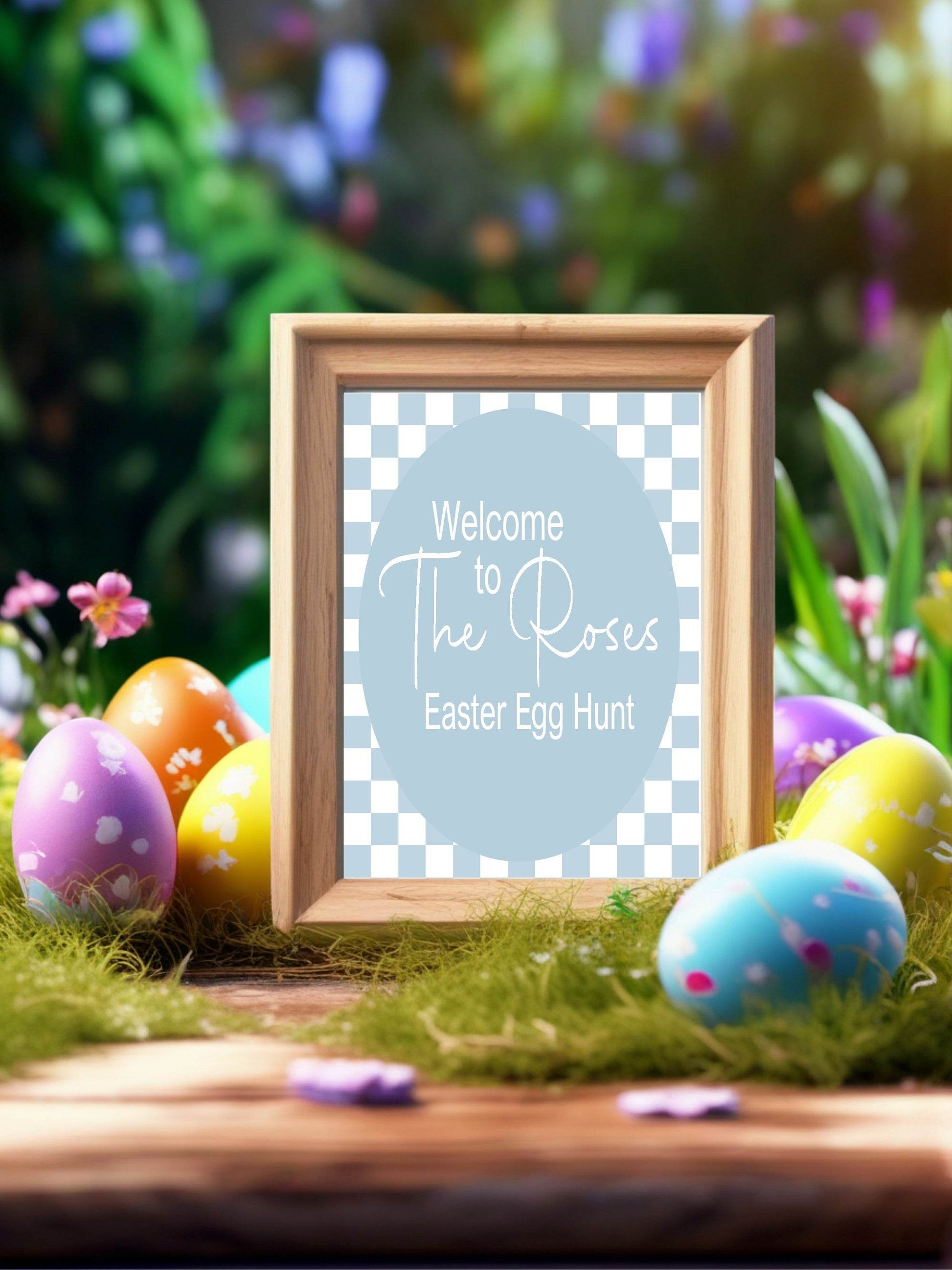Pastel Checkerboard Welcome Easter Egg Hunt Sign | Colour Options