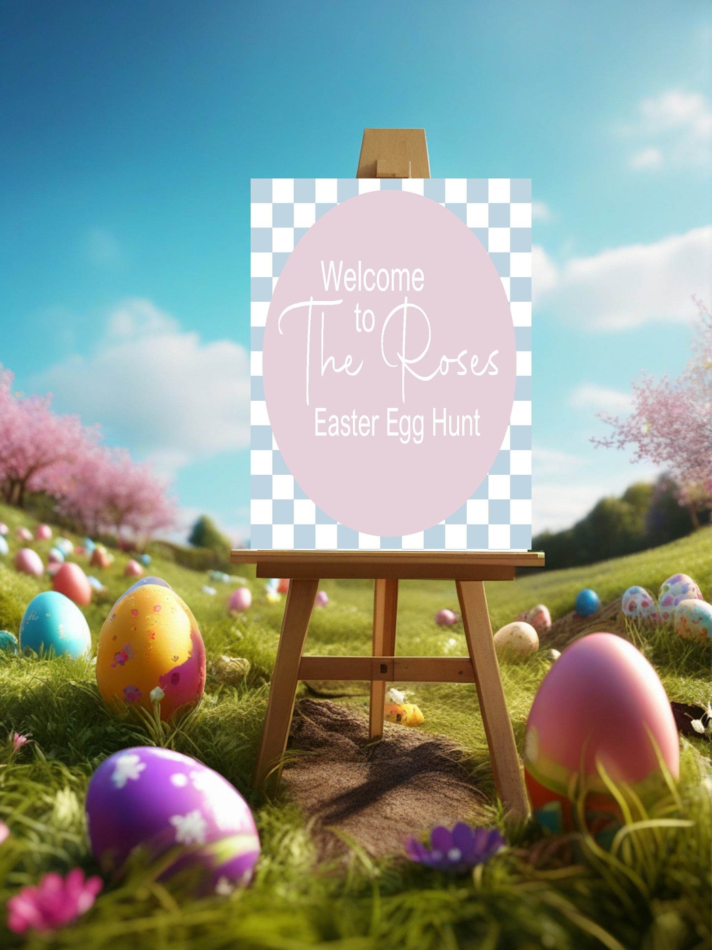 Pastel Checkerboard Welcome Easter Egg Hunt Sign | Colour Options