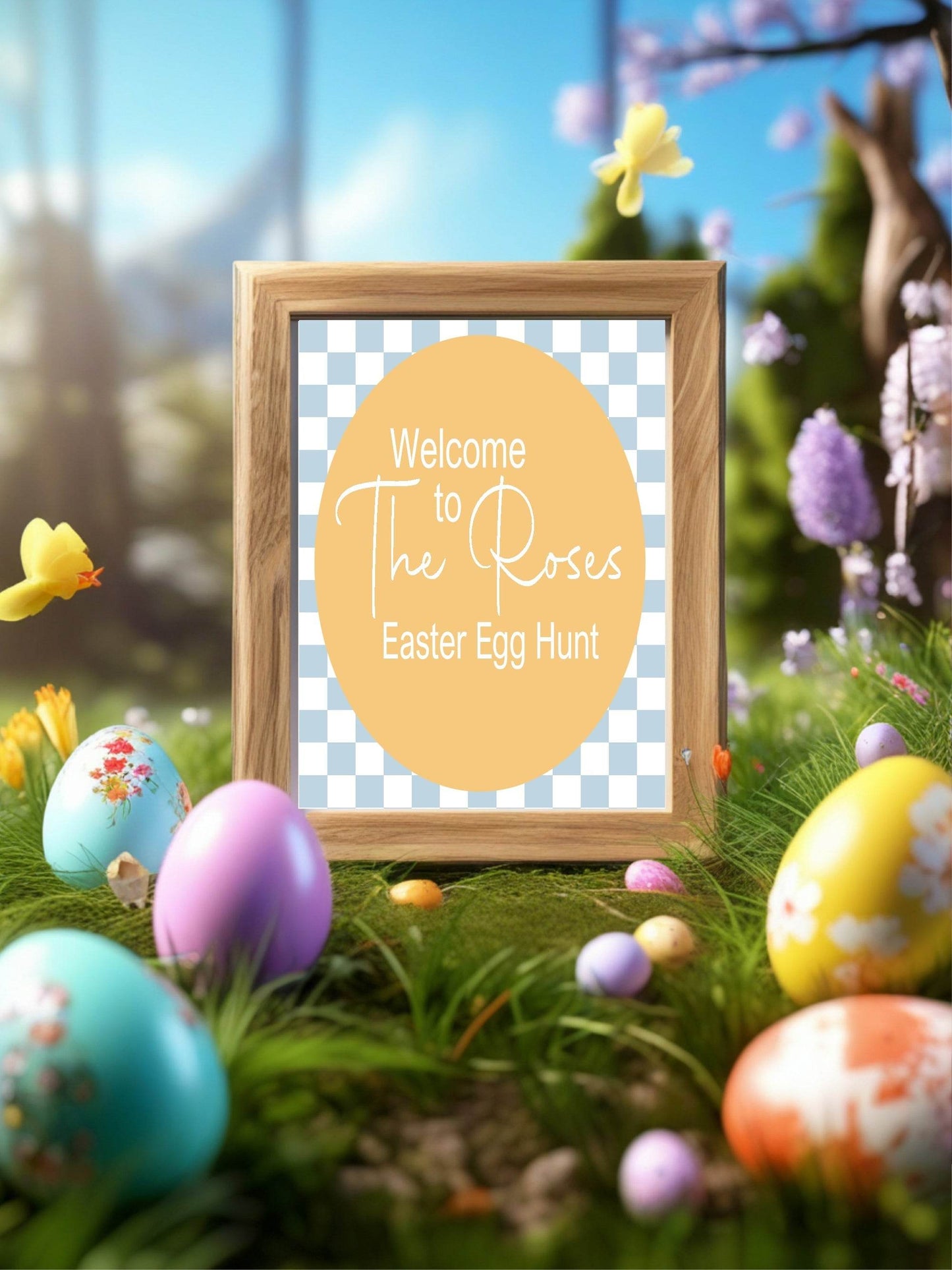 Pastel Checkerboard Welcome Easter Egg Hunt Sign | Colour Options