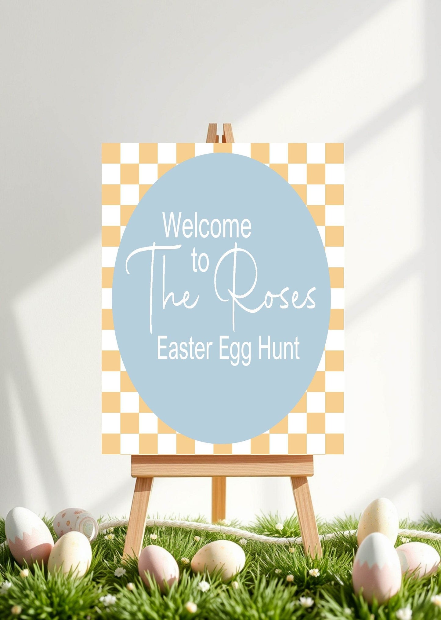 Pastel Checkerboard Welcome Easter Egg Hunt Sign | Colour Options