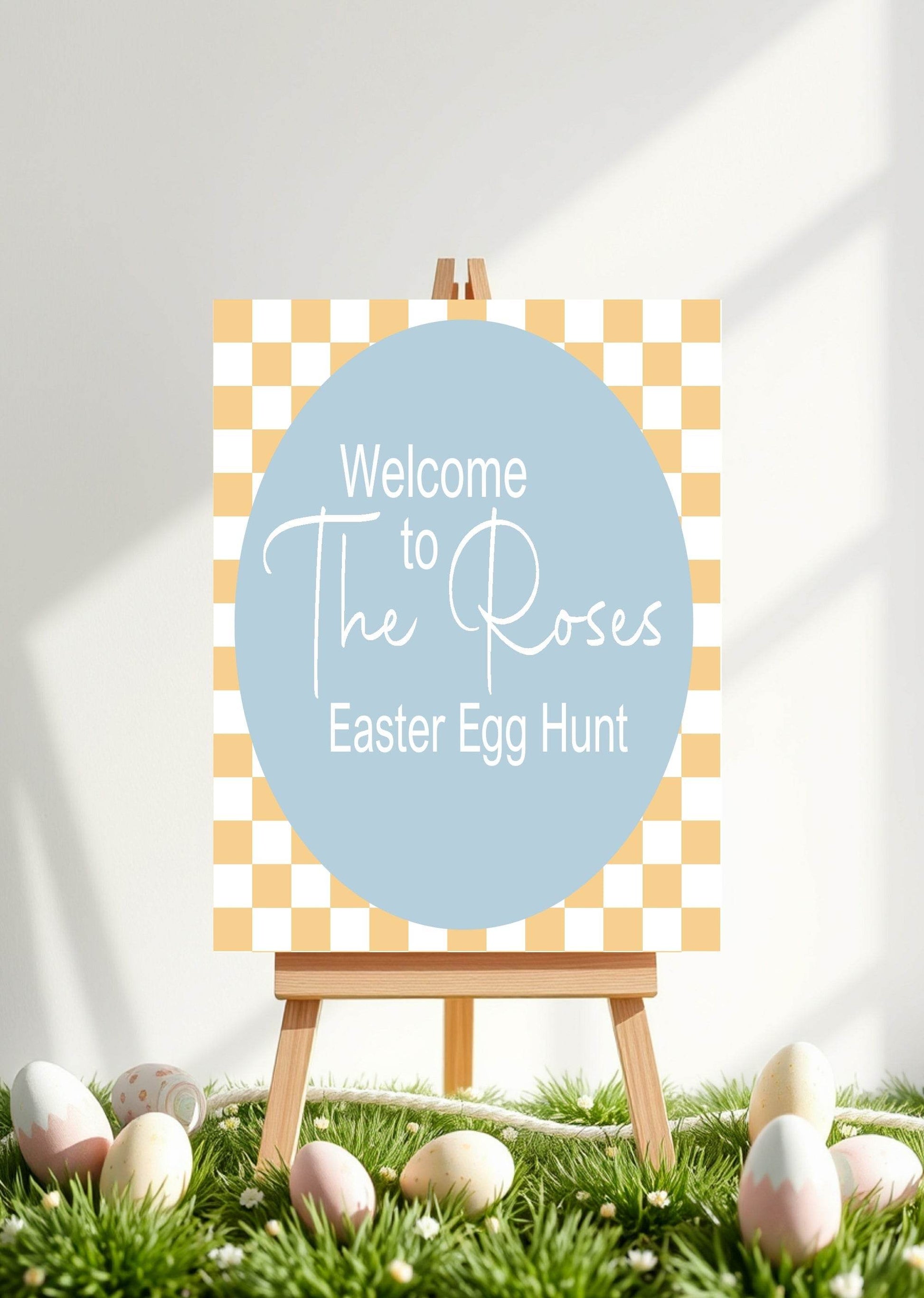 Pastel Checkerboard Welcome Easter Egg Hunt Sign | Colour Options