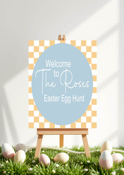 Pastel Checkerboard Welcome Easter Egg Hunt Sign | Colour Options