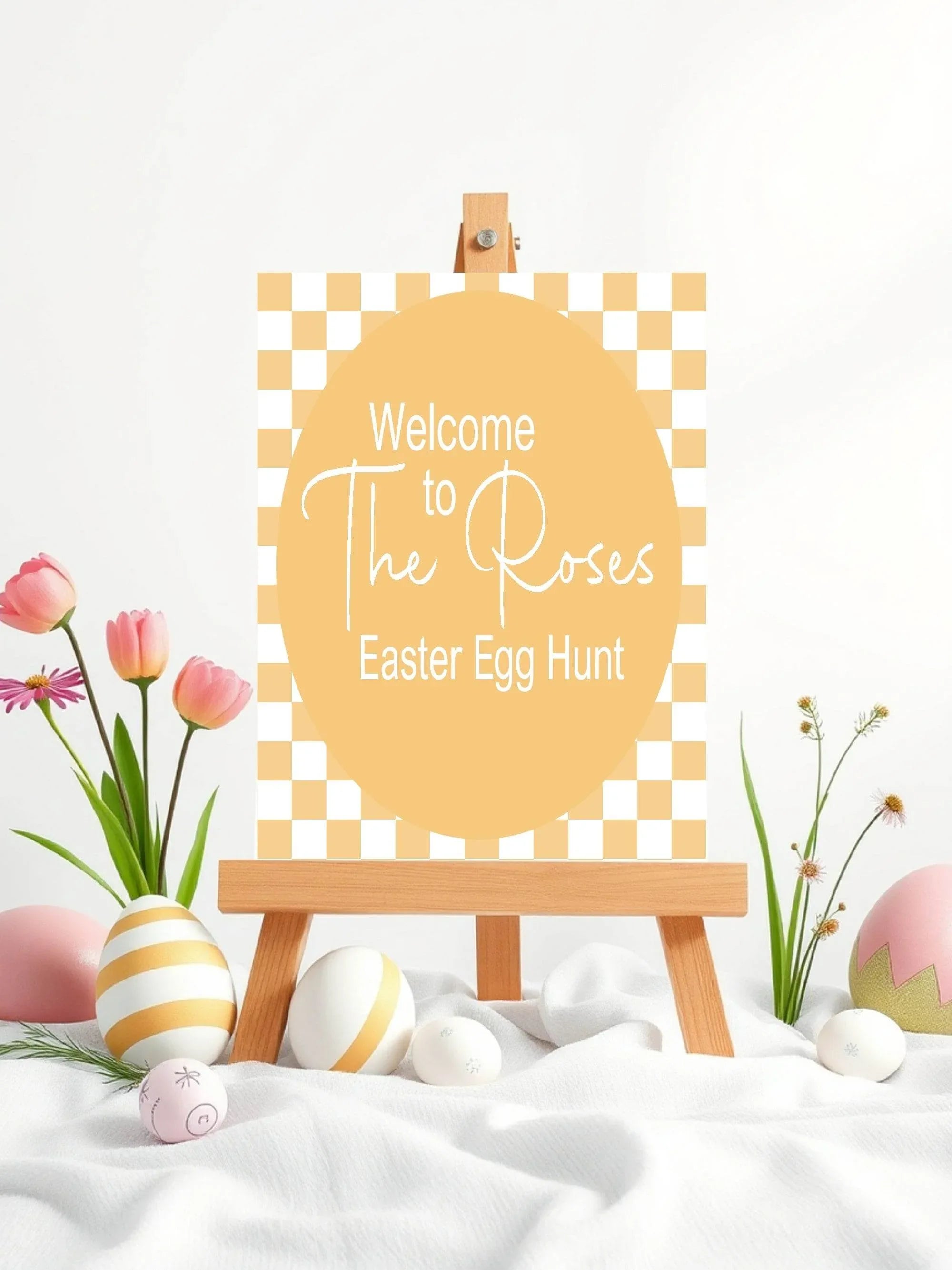 Pastel Checkerboard Welcome Easter Egg Hunt Sign | Colour Options - Larosier Prints