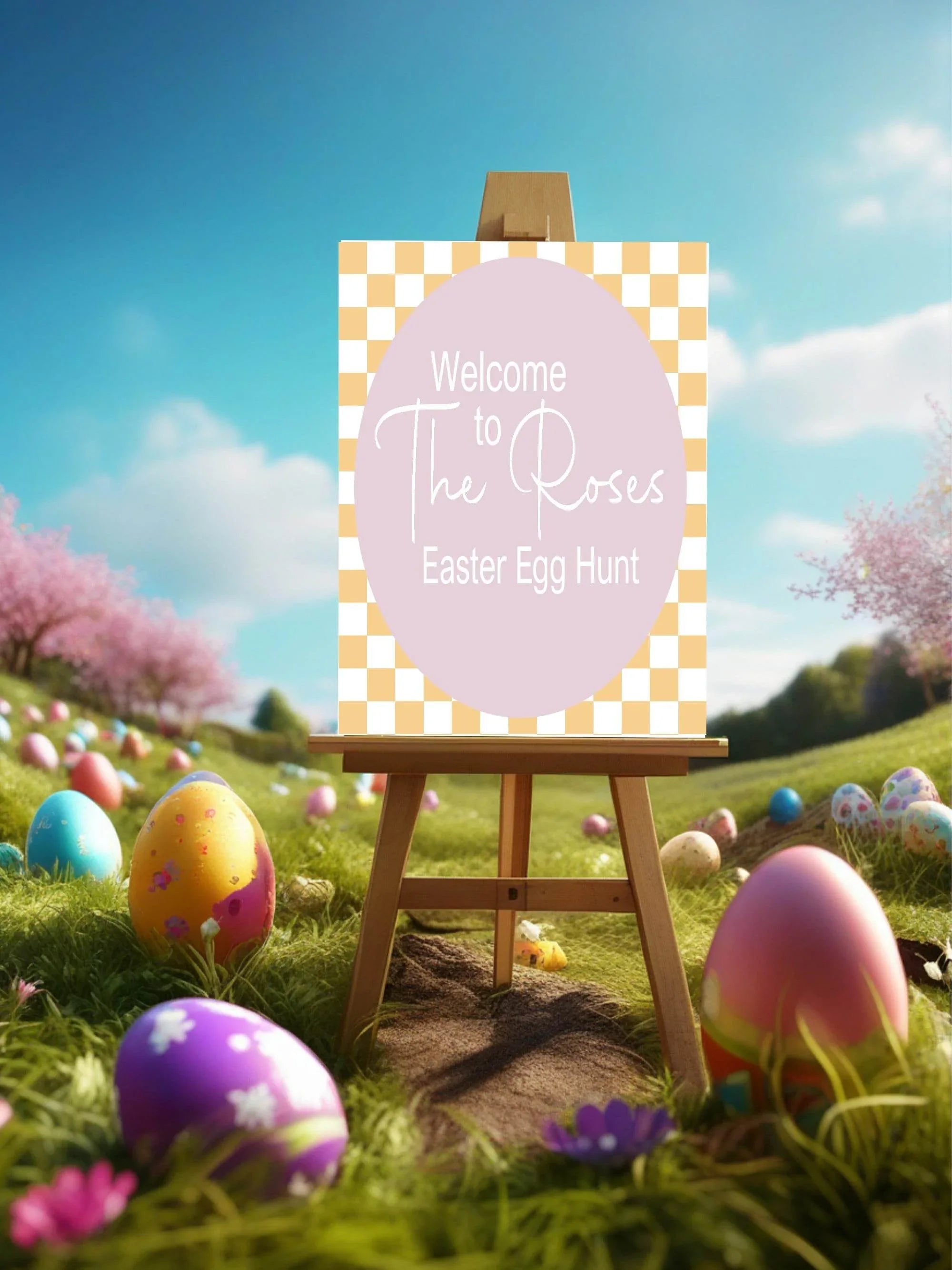 Pastel Checkerboard Welcome Easter Egg Hunt Sign | Colour Options - Larosier Prints