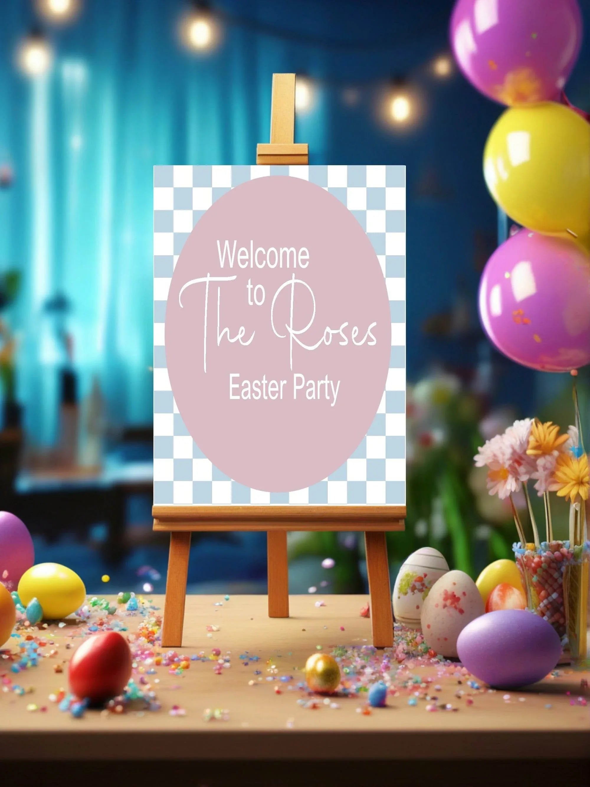 Pastel Checkerboard Welcome Easter Party Sign | Colour Options - Larosier Prints