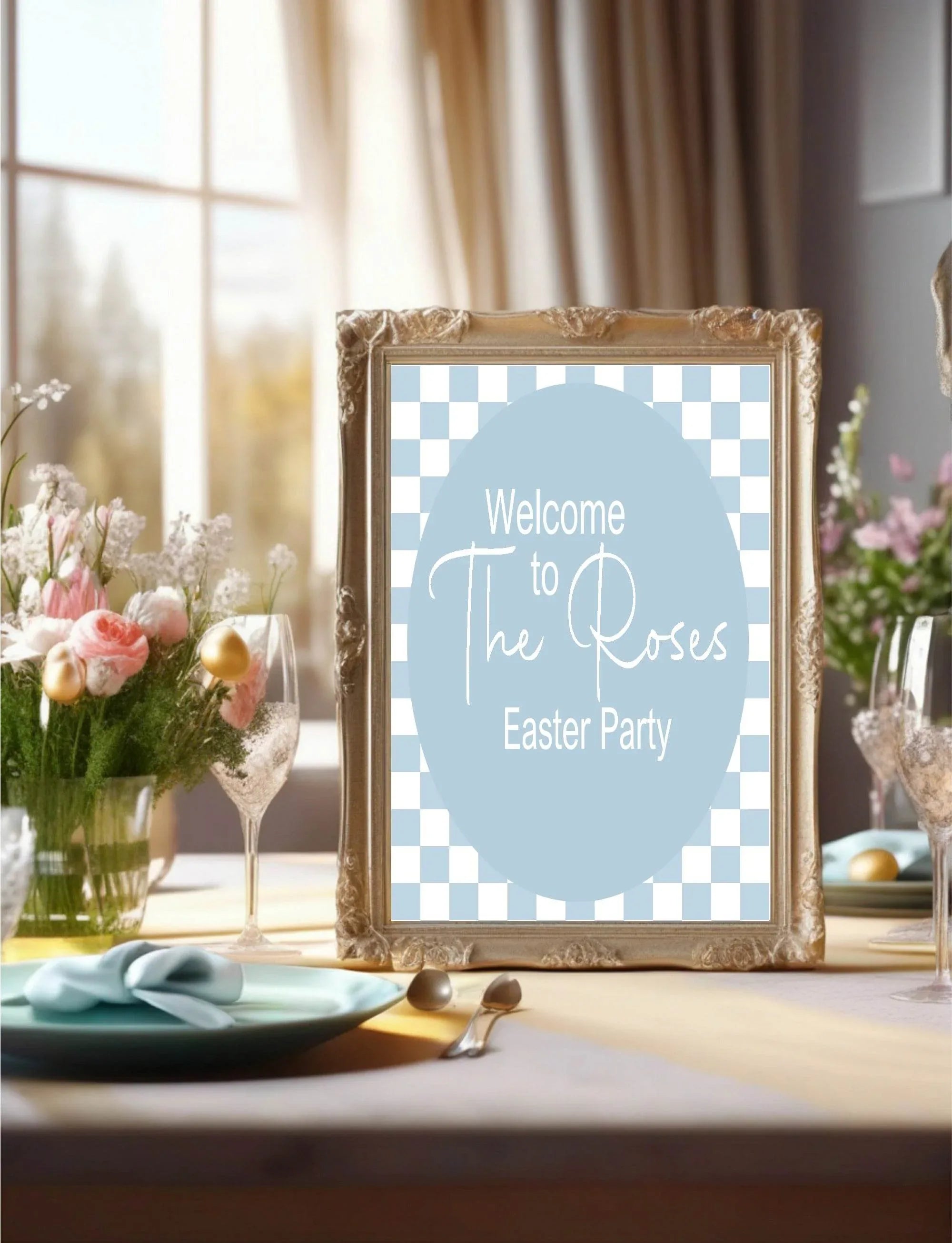 Pastel Checkerboard Welcome Easter Party Sign | Colour Options - Larosier Prints