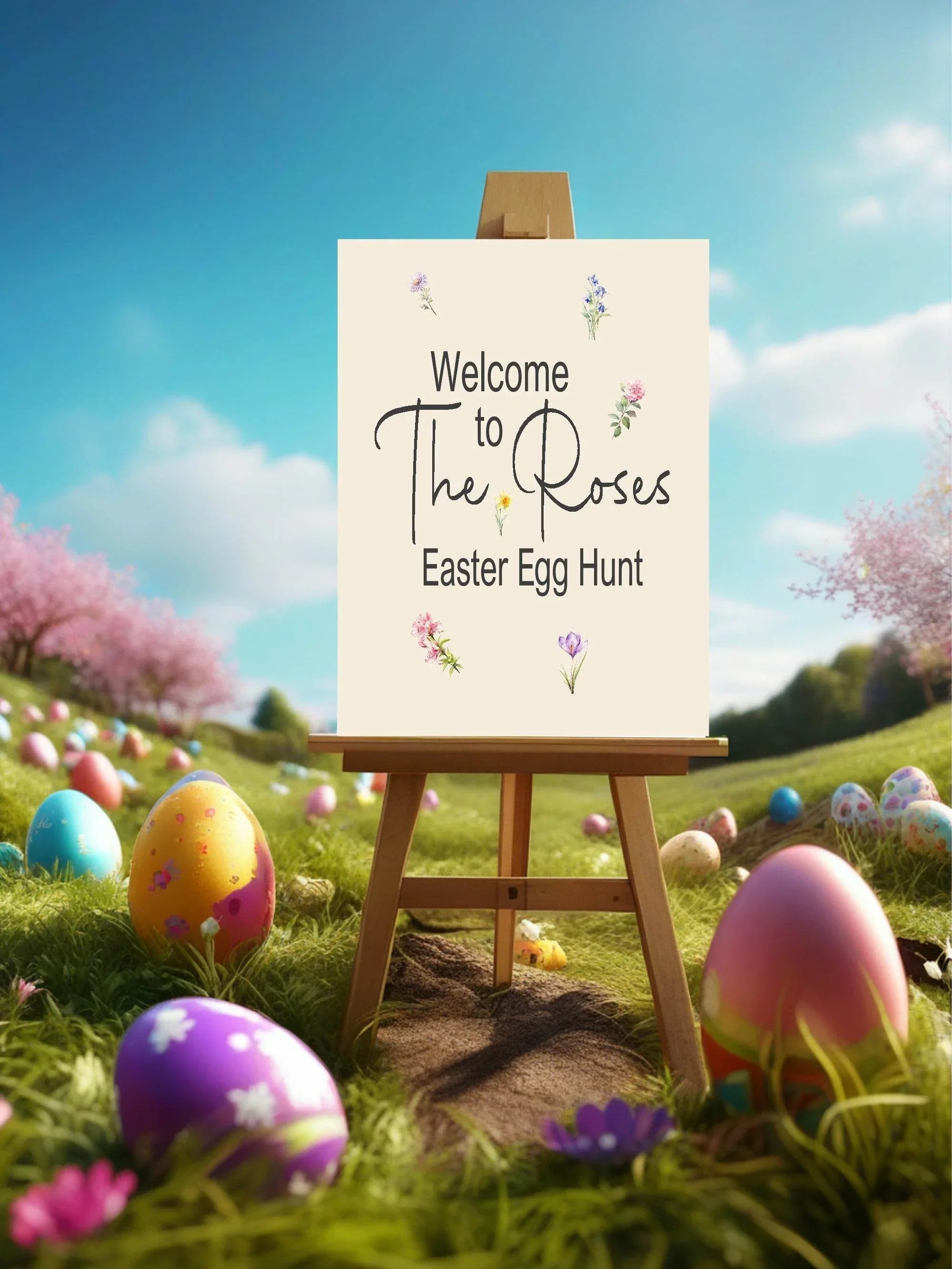 Spring Flowers Welcome Easter Egg Hunt Sign - Larosier Prints