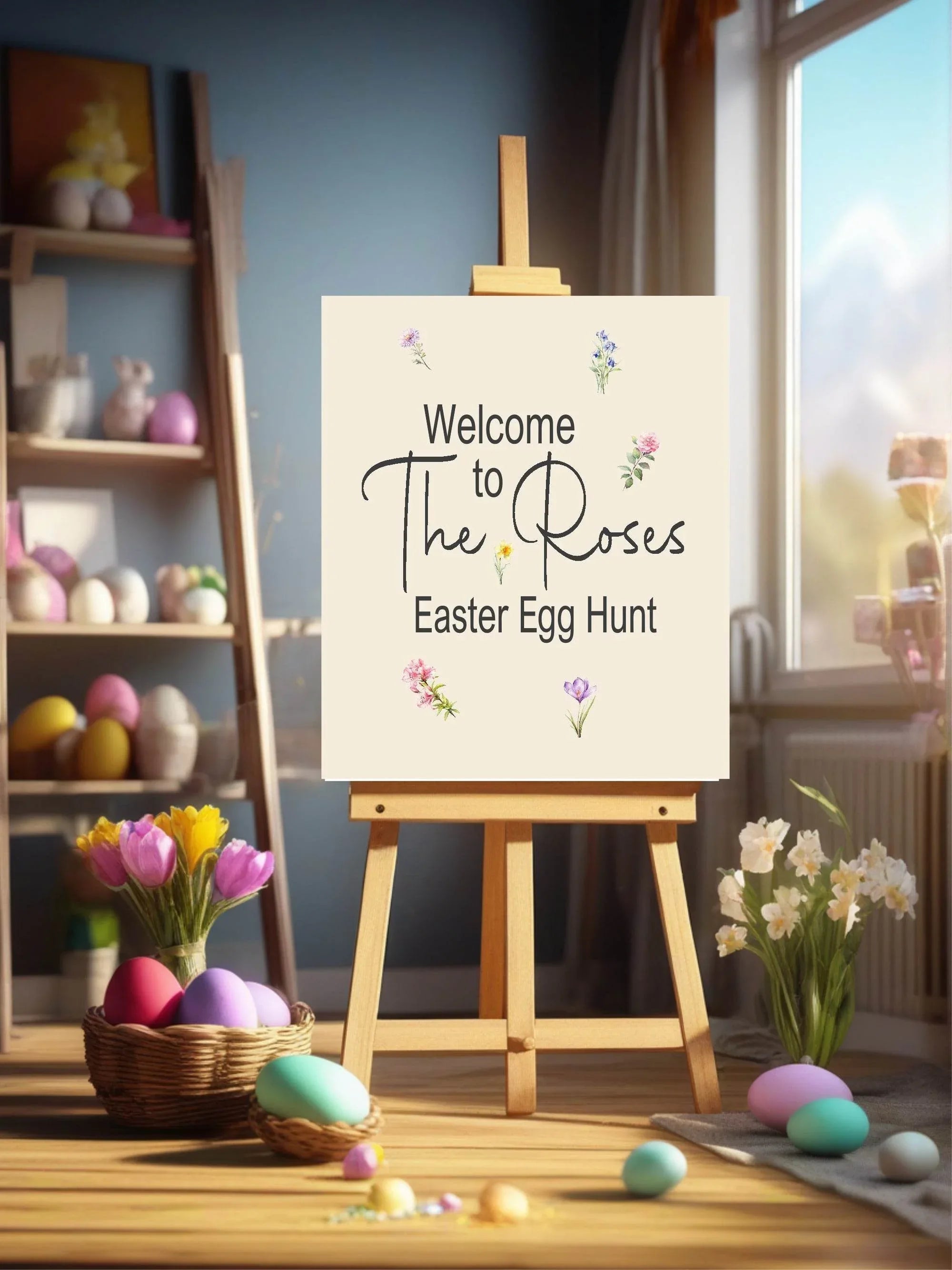 Spring Flowers Welcome Easter Egg Hunt Sign - Larosier Prints
