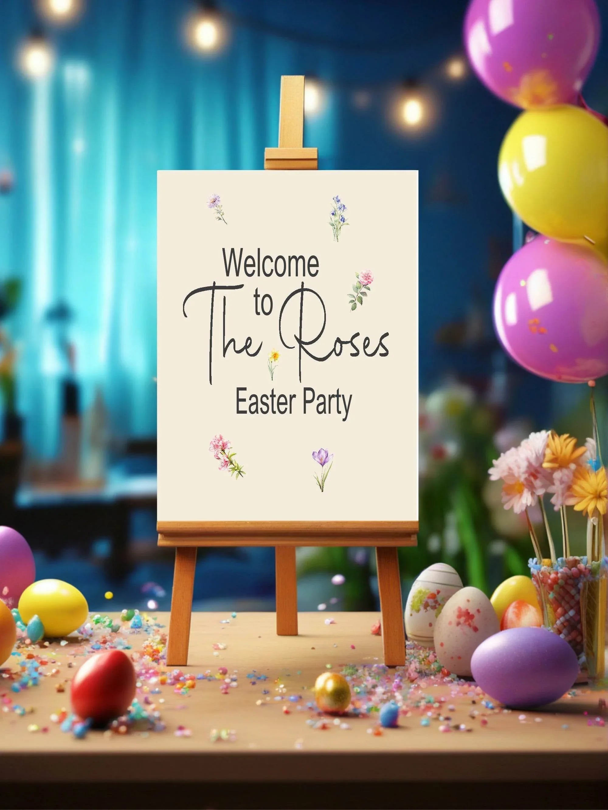 Spring Flowers Welcome Easter Party Sign - Larosier Prints