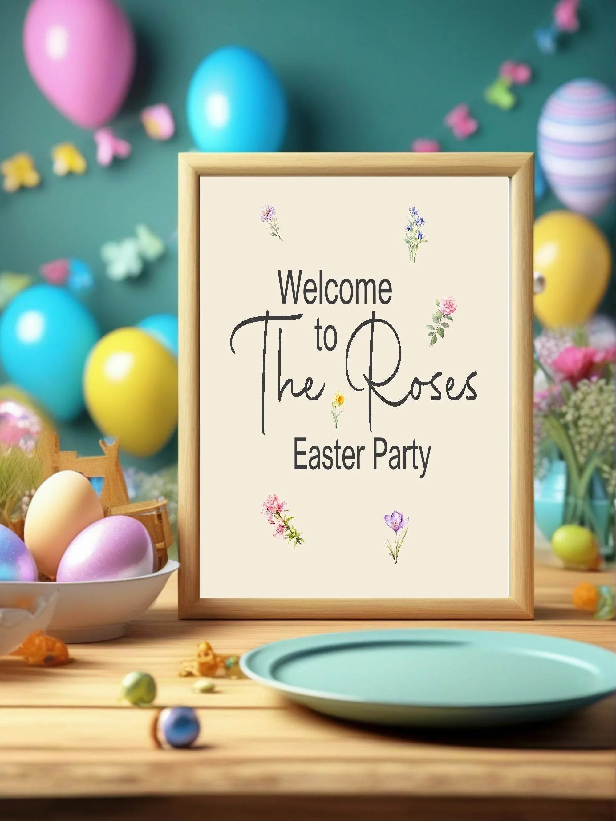 Spring Flowers Welcome Easter Party Sign - Larosier Prints