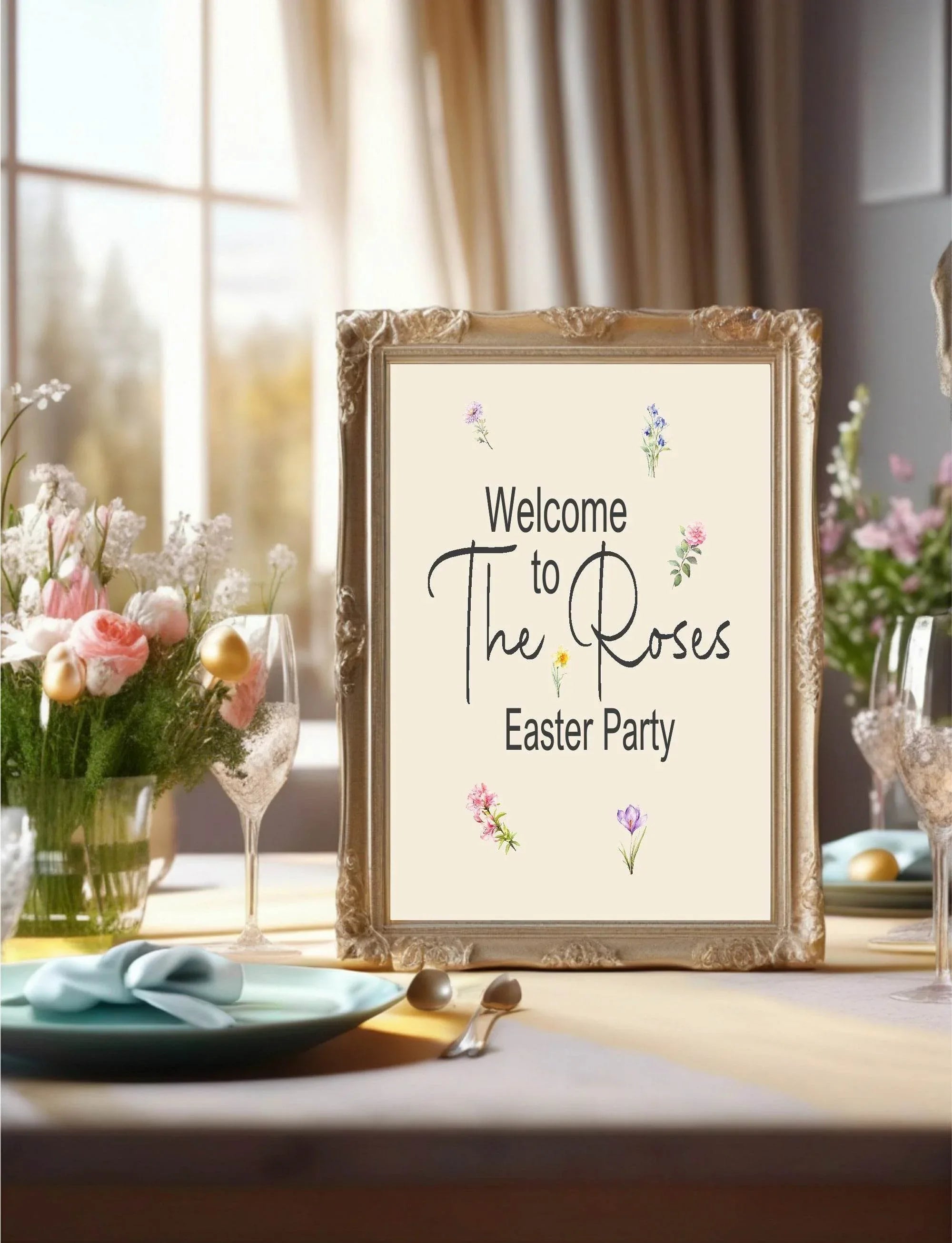 Spring Flowers Welcome Easter Party Sign - Larosier Prints