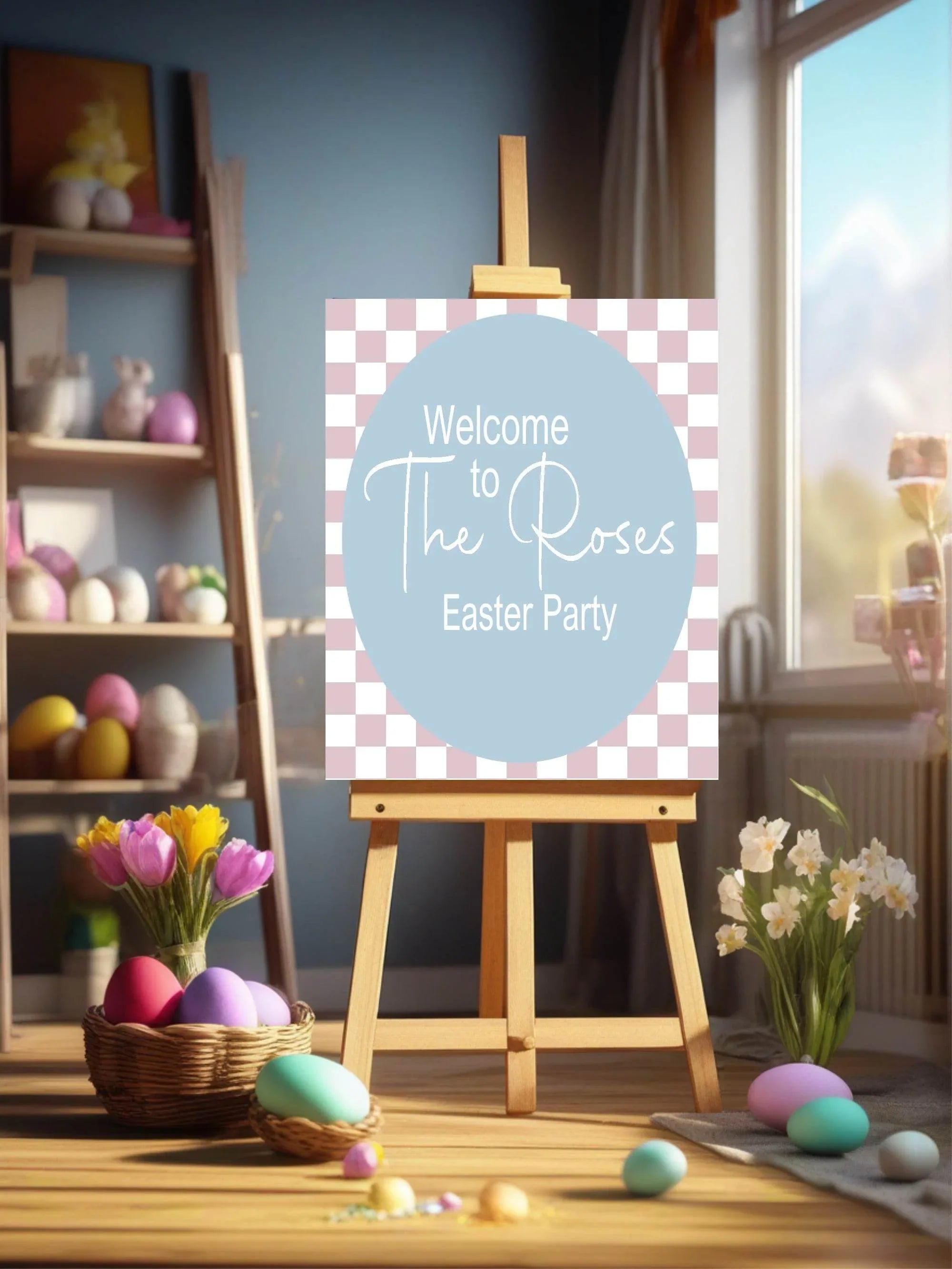 Pastel Checkerboard Welcome Easter Party Sign | Colour Options - Larosier Prints