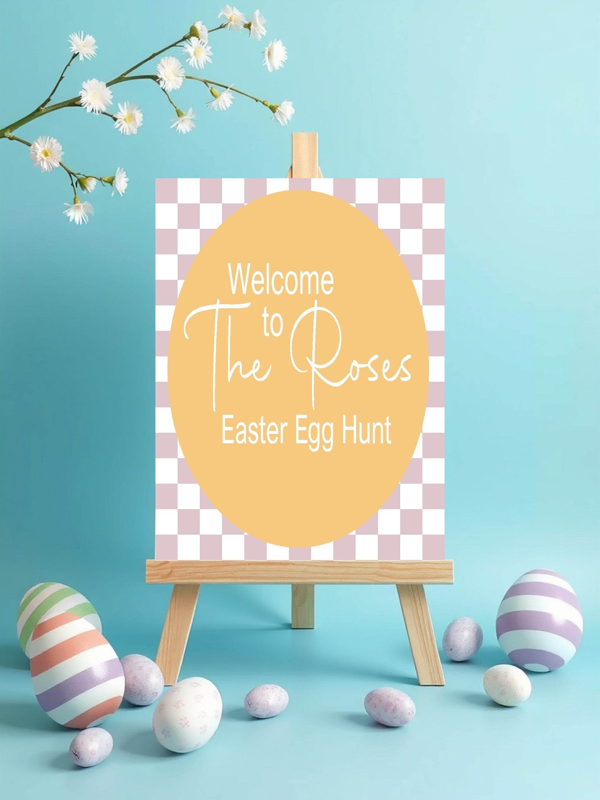 Pastel Checkerboard Welcome Easter Egg Hunt Sign | Colour Options