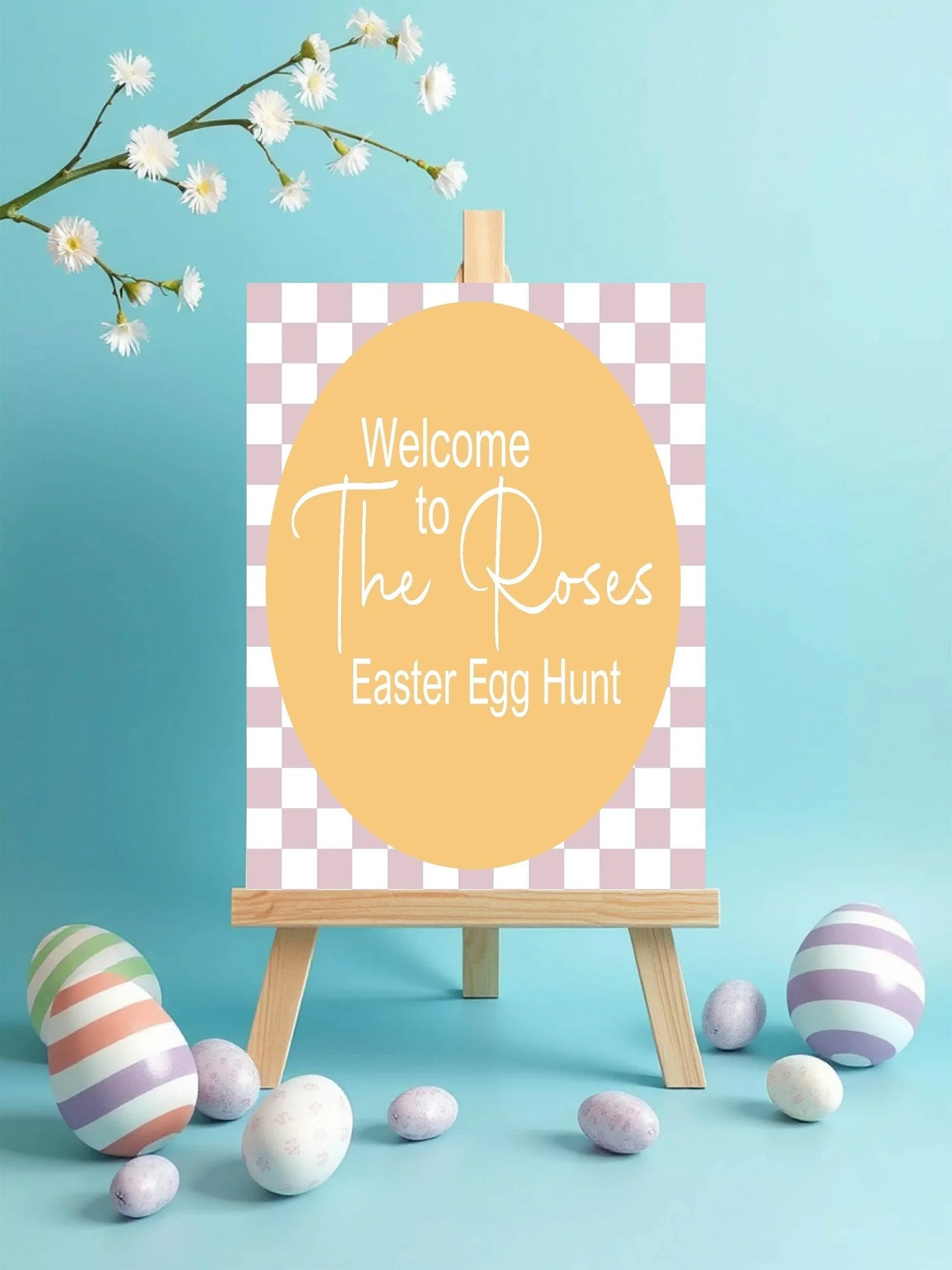 Pastel Checkerboard Welcome Easter Egg Hunt Sign | Colour Options - Larosier Prints