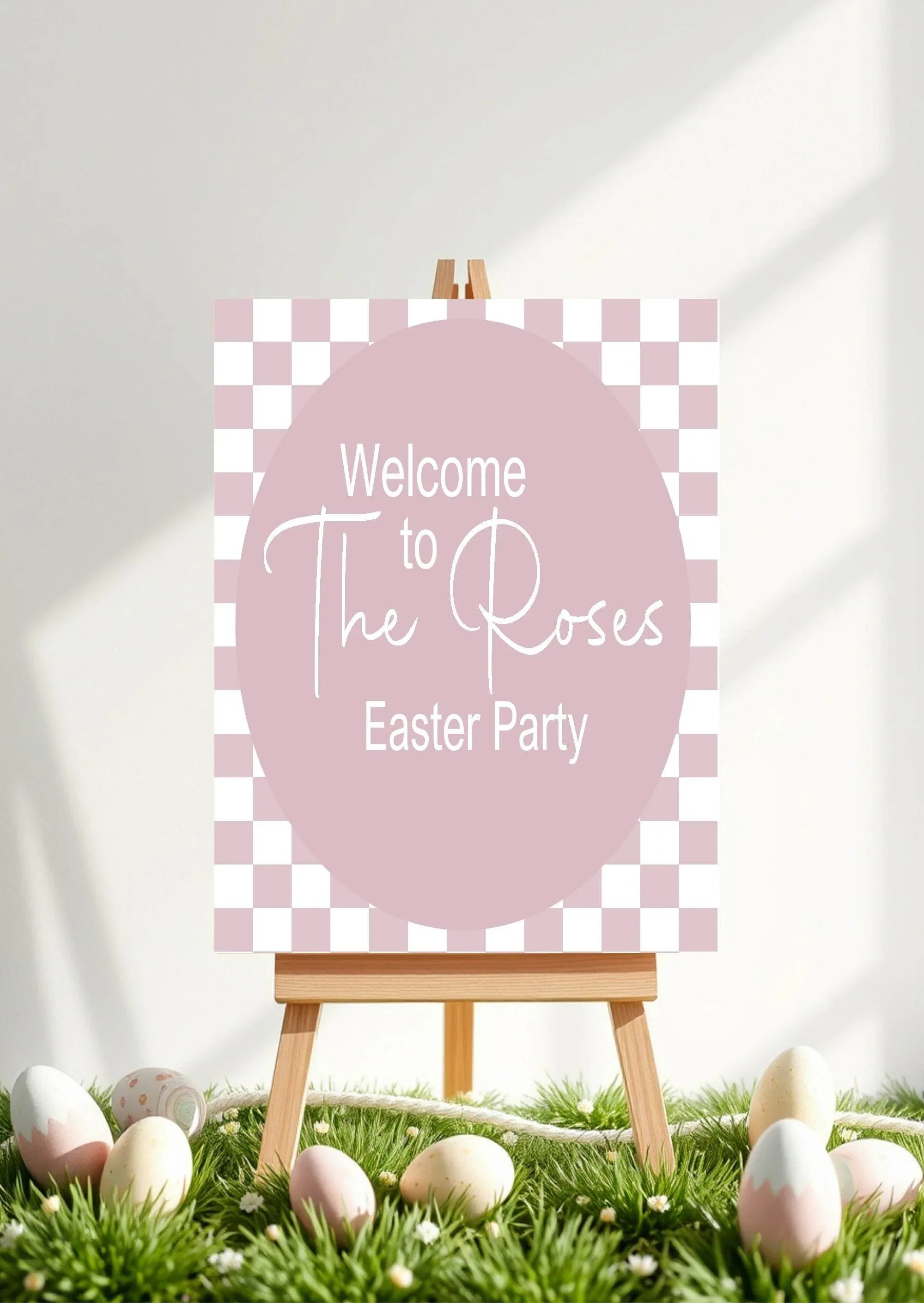 Pastel Checkerboard Welcome Easter Party Sign | Colour Options - Larosier Prints